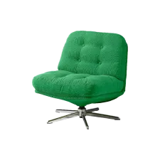 A bright green armchair from IKEA. It's rounded and plush with a metal feet