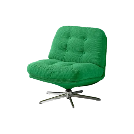 A bright green armchair from IKEA. It's rounded and plush with a metal feet