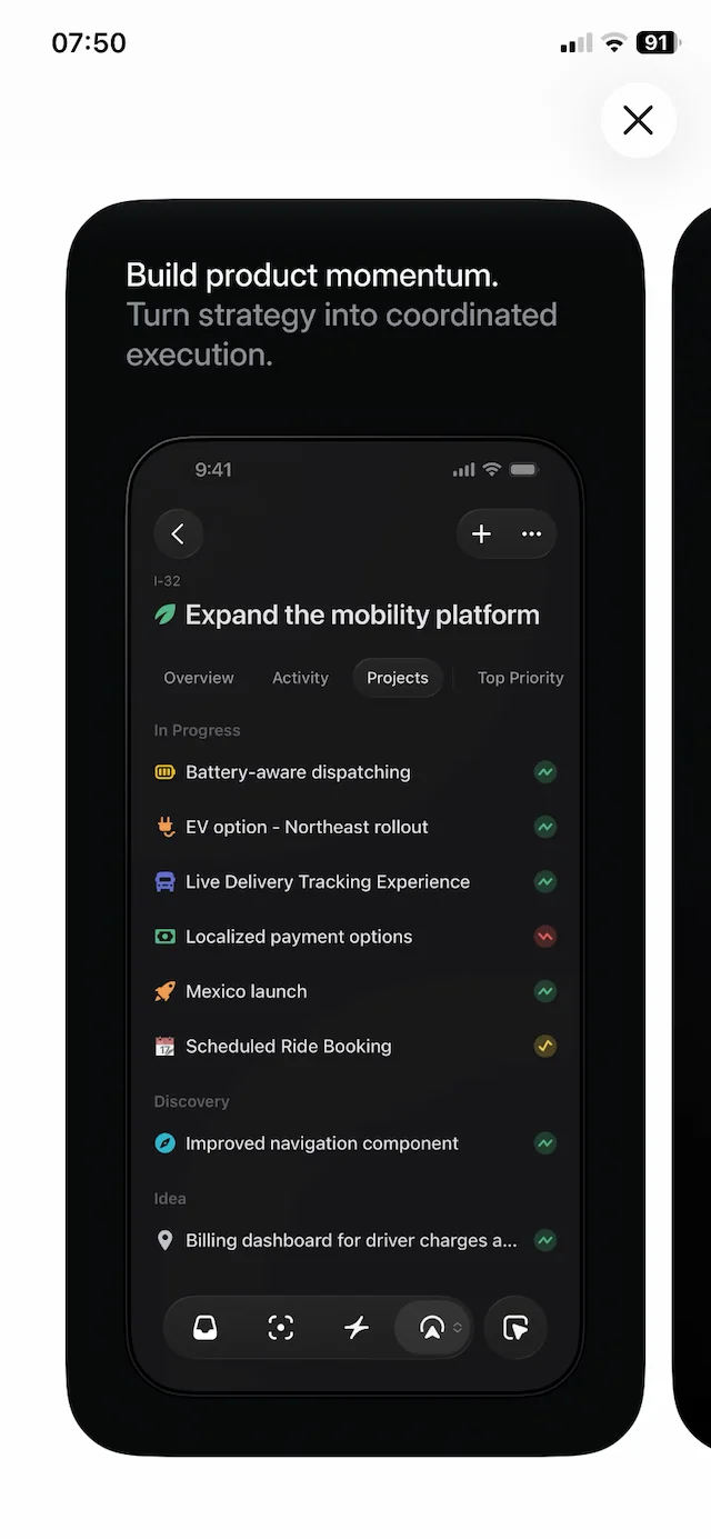 Screenshot of a presentation screen on the app store for the linear app